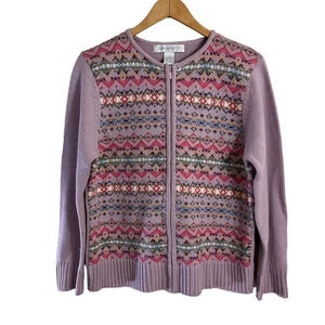 Architect Wool Blend Full Zip Sweater Medium Colorful Geometric Striped Knit Top